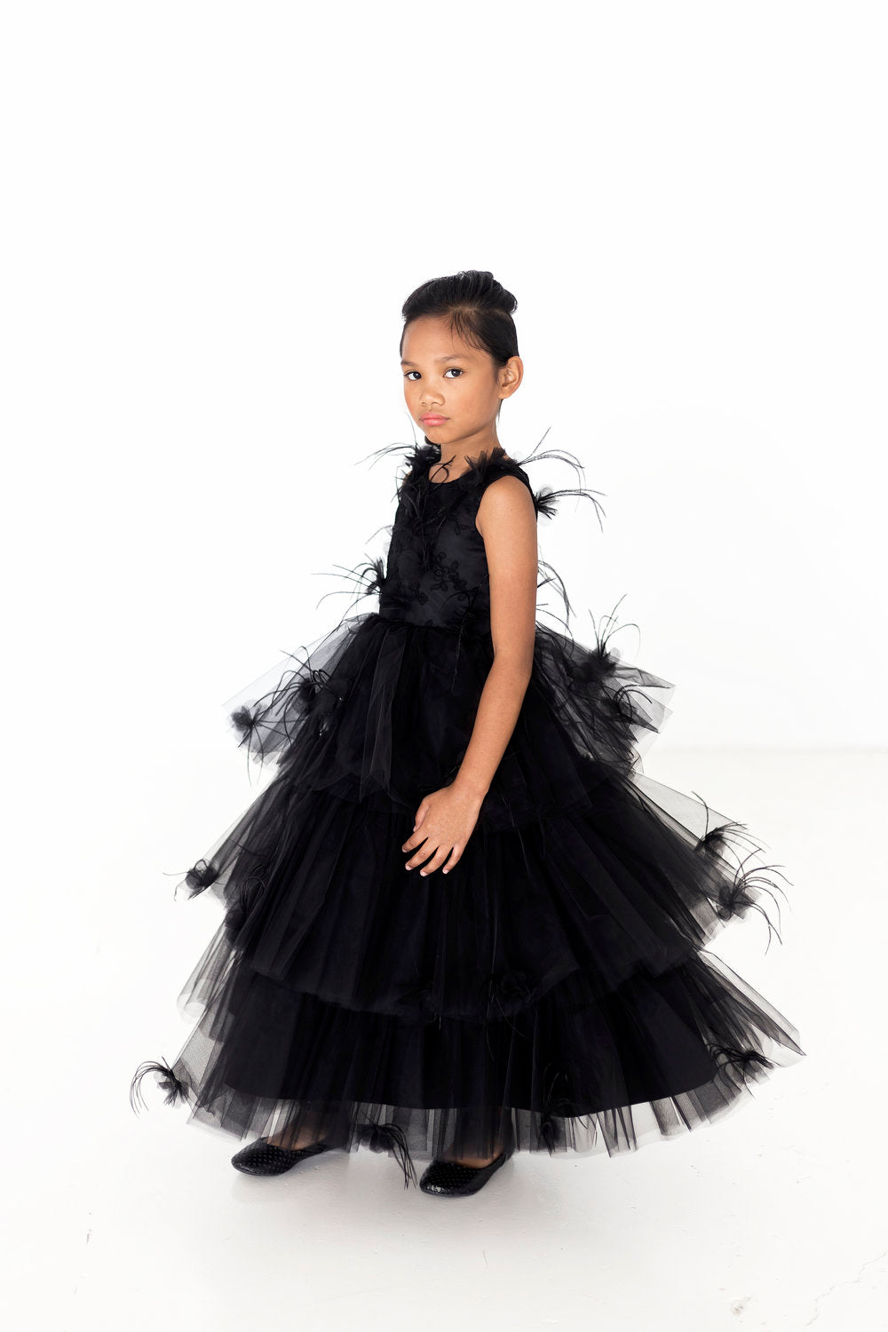 Lace & Feathers Black Dress for Girls | Monbebe Couture Lace & Feathers Black Dress for Girls | Monbebe Couture