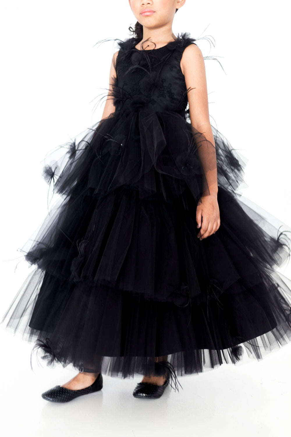 Black Off Shoulder Party Gown - Designer Childrenswear