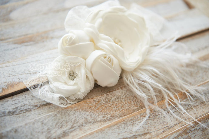 White Flower Headband with Pearls
