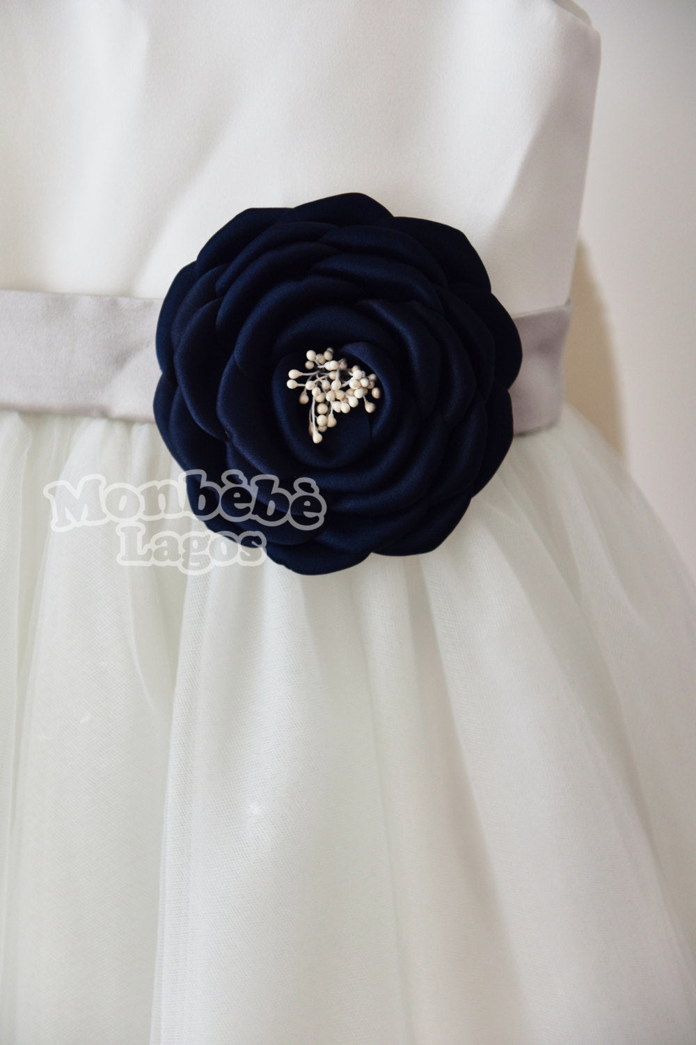 Ivory Tulle Dress with Navy Blue Flower